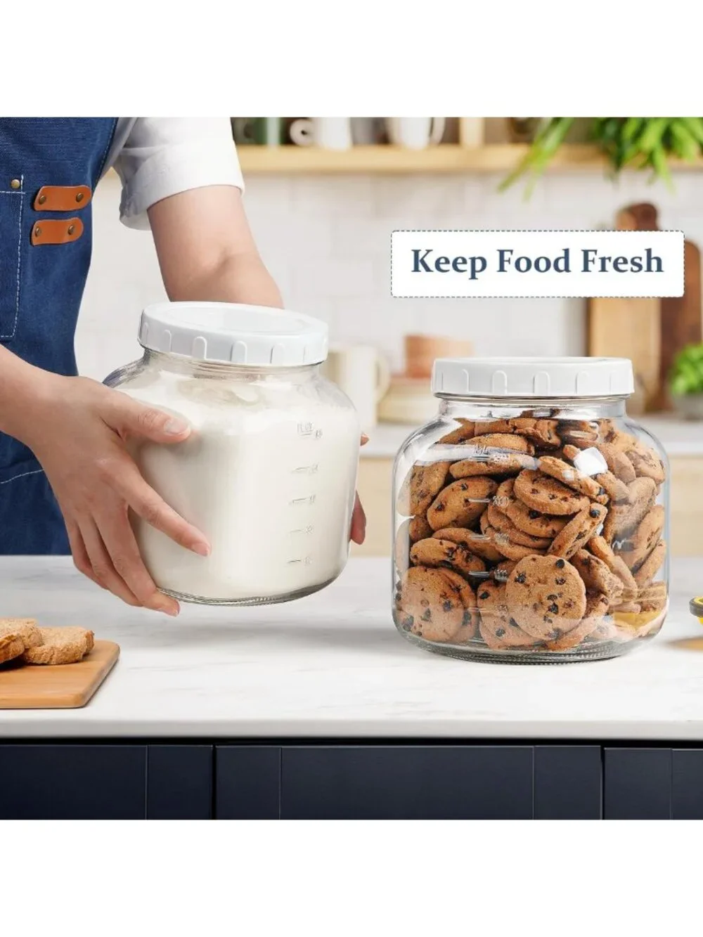 Airtight Wide Mouth Glass Mason Jars - 0.8 Gal Storage Containers, Set of 2